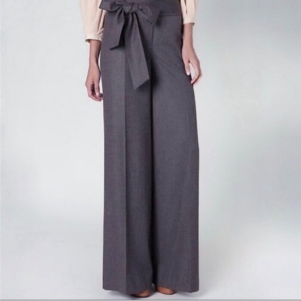 Wide Leg High-Waist Tie Belt Pants - Gray